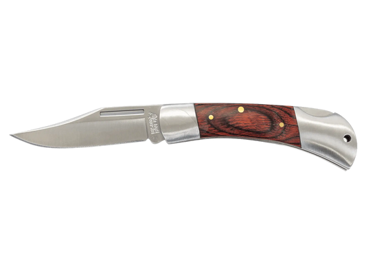Bison River 3 1/2 inch folding knife with sleek design and personalized engraving.