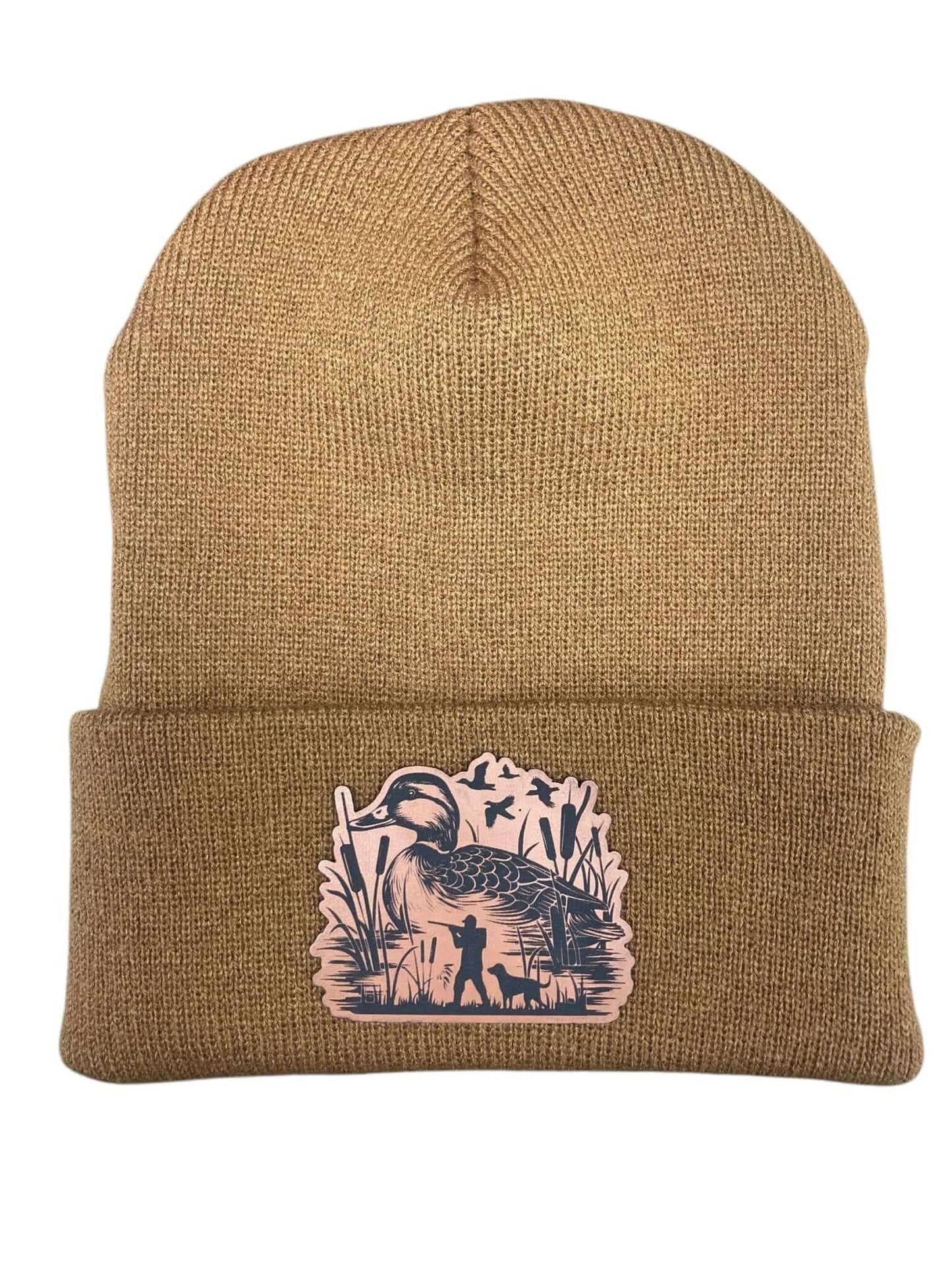 Duck Hunter Beanie with large duck design, stylish and warm for outdoor adventures.