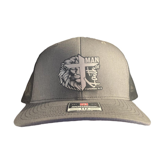 Man of Faith Leather Patch Hat | Custom Christian Trucker Cap - Rust Belt Customz