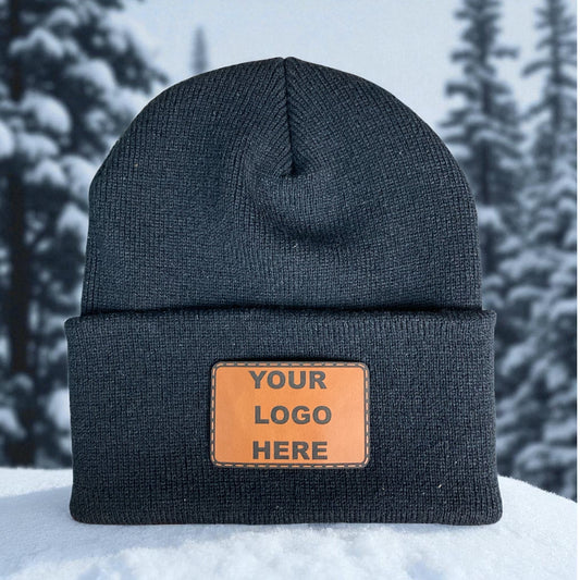 Leather Patch Beanie Hat Custom Engraved - Rust Belt Customz