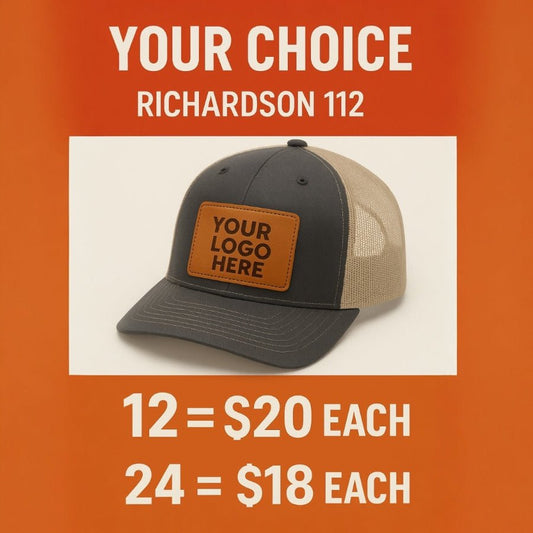 Richardson 112 Custom Leather Patch Hats 12 or 24 hat sale - Rust Belt Customz