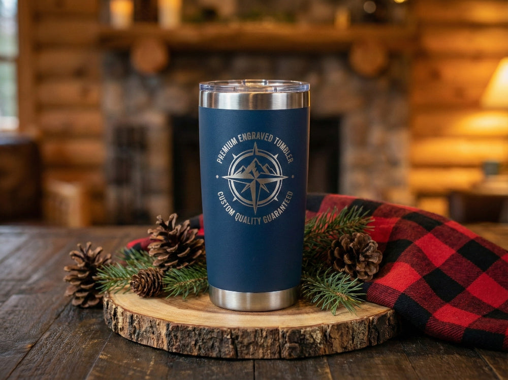 Navy custom engraved 20-ounce tumbler.