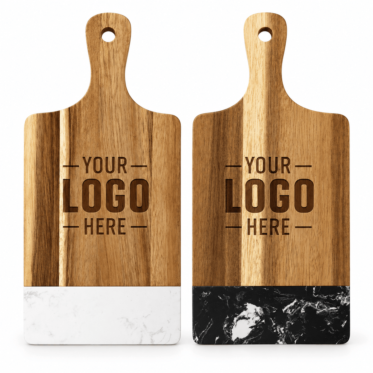 Custom Engraved Acacia & Marble Paddle Cutting Board - Rust Belt Customz