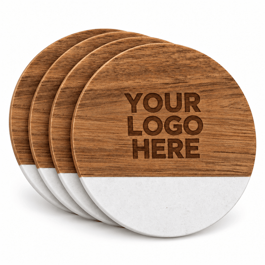 Custom Engraved Round Acacia & Marble Coasters - Rust Belt Customz