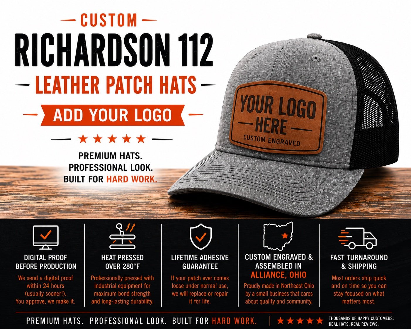 Custom Richardson 112 Leather Patch Hats | Upload Your Logo - Rust Belt Customz