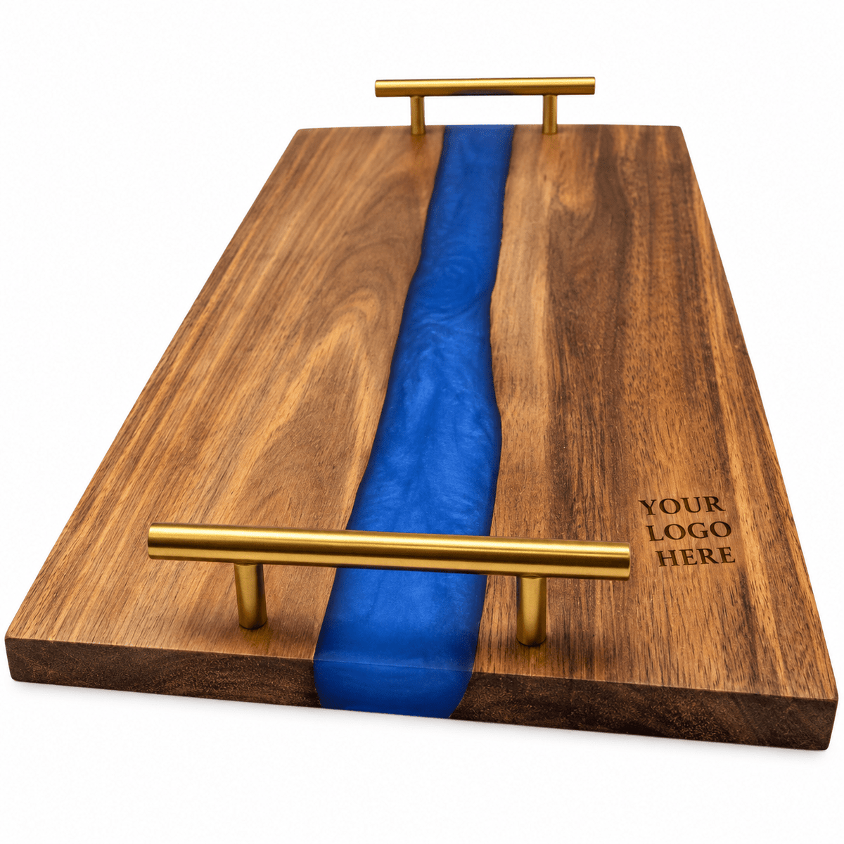 Personalized Acacia Serving Tray with Gold Handles - Rust Belt Customz