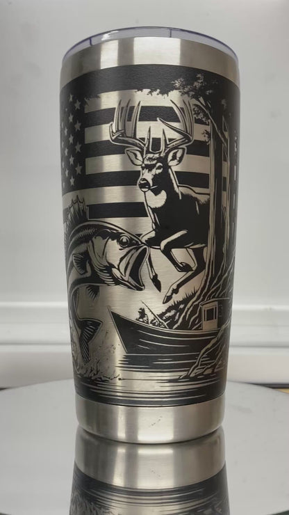 Deer & Fish Full Wrap 20 oz Tumbler – Custom Engraved Drinkware for Hunters & Fishermen | Rust Belt Customz
