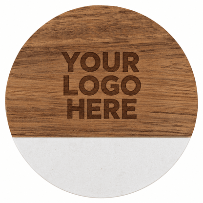 Custom Engraved Round Acacia & Marble Coasters - Rust Belt Customz